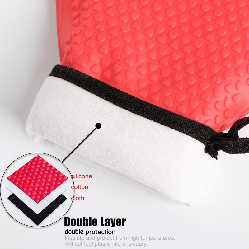 Loveuing Kitchen Oven Gloves - Dual-Layer Heat Resistant Grilling Gloves, Silicone Oven Mitts with 5 Fingers, Waterproof Non-Slip Pot Holder for Barbecue, Cooking, Baking (Red, Long) - Image 3